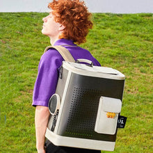 Load image into Gallery viewer, Person Wearing Black & White CUL Cat Carrier Backpack | MissyMoMo