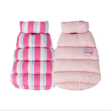 Load image into Gallery viewer, Pink Reversible Jacket for Cats | Striped & Solid Puffer Style | MissyMoMo