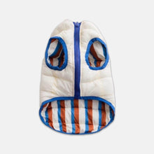 Load image into Gallery viewer, Cream Reversible Jacket for Cats | Striped & Solid Puffer Style | MissyMoMo