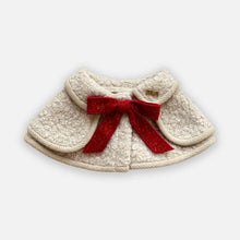 Load image into Gallery viewer, Colette Cat Bib in Vanilla | Bouclé Cat Cape with Red Velvet Bow | MissyMoMo