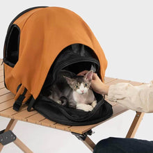 Load image into Gallery viewer, Cove Expandable Cat Backpack in Orange with Cat | Expandable Mesh Cat Carrier | MissyMoMo