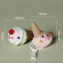 Load image into Gallery viewer, Plush Ice Cream Catnip Toy and Matching Cat Hat with Dimensions | MissyMoMo