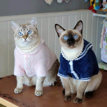 Load image into Gallery viewer, Pink And Navy Sailor Cat Cardigans On Cats | Matching Cat Sweaters | MissyMoMo