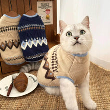Load image into Gallery viewer, Cat Wearing Fair Isle Beige Cat Sweater | Stretch Knit Cat Sweater | MissyMoMo