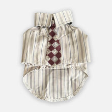 Load image into Gallery viewer, Oxford Cat Shirt in Cream with Burgundy Tie | Striped Collared Cat Shirt | MissyMoMo