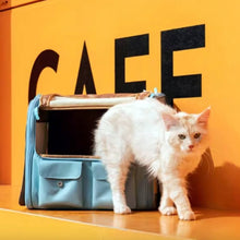 Load image into Gallery viewer, Cat Getting Out of PawsHolic Collapsible Blue Cat Backpack | MissyMoMo