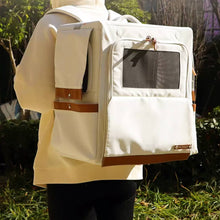 Load image into Gallery viewer, Carrying Beige Collapsible Leather Cat Backpack | MissyMoMo