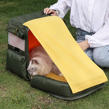 Load image into Gallery viewer, Cat Relaxing in Olive Green Cat Backpack with Foldable Sunshade | MissyMoMo