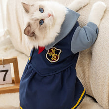 Load image into Gallery viewer, Winston Cat Dress | Cat in Navy Preppy Winter Fleece Dress | MissyMoMo