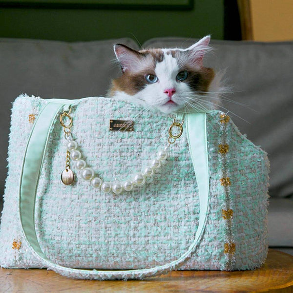 Cat Looking Out of Mint Green Arkika Cat Shoulder Bag | MissyMoMo