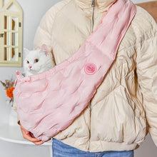 Load image into Gallery viewer, Person Holding Cat in Pink Arkika Cat Sling Bag | MissyMoMo