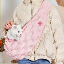 Load image into Gallery viewer, Person Holding Cat in Pink Arkika Cat Sling Bag | MissyMoMo