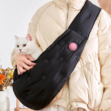 Load image into Gallery viewer, Person Carrying Cat in Black Arkika Cat Sling Bag | MissyMoMo