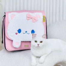 Load image into Gallery viewer, White Cat Lying Inside Pink Arkika Whiskers Wonders Cat Backpack | MissyMoMo