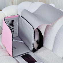 Load image into Gallery viewer, Side View of Pink Arkika Whiskers Wonders Cat Backpack With Mesh | MissyMoMo