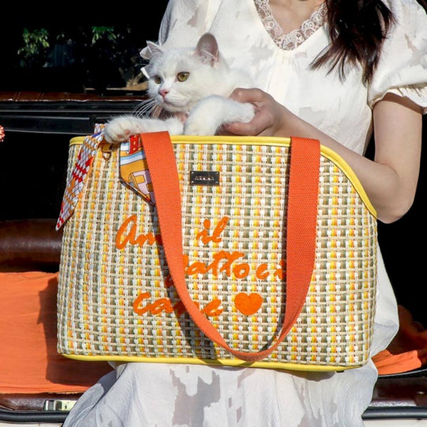 Carrying Arkika Woven Cat Carrier With Cat Inside | MissyMoMo