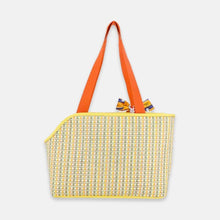 Load image into Gallery viewer, Back of Arkika Woven Cat Carrier With Orange Handles and Printed Scarf | MissyMoMo
