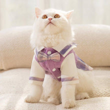Load image into Gallery viewer, Hana Cat Dress | Cat in Purple Plaid Dress | MissyMoMo