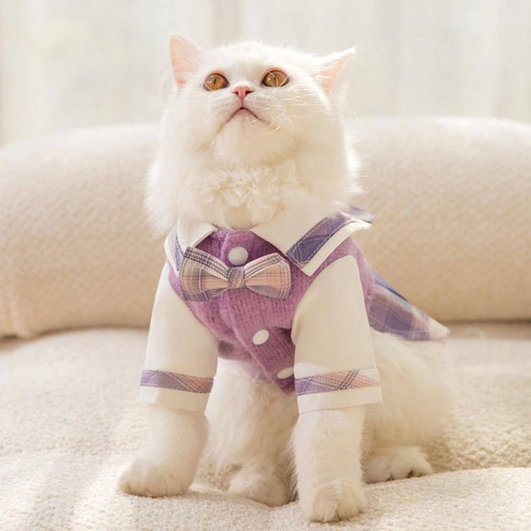 Hana Cat Dress | Cat in Purple Plaid Dress | MissyMoMo
