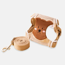 Load image into Gallery viewer, Lolly Cat Harness & Leash Set In Beige With Embroidered Bear Design | MissyMoMo