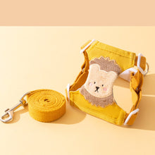 Load image into Gallery viewer, Lolly Cat Harness & Leash Set In Yellow With Embroidered Lion Design | MissyMoMo