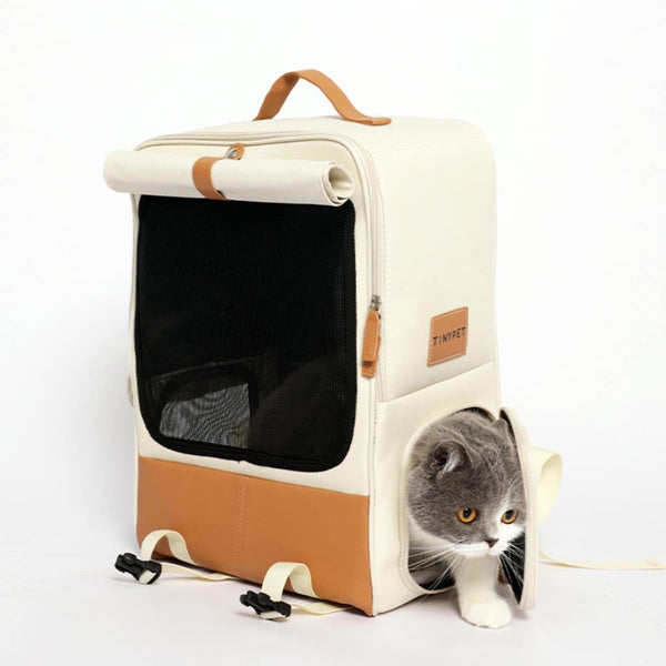 Cat Exiting the Tinypet Cat Backpack Through the Side Door | MissyMoMo