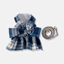 Load image into Gallery viewer, Deep Blue Fuji Cat Harness & Leash Set in Checkered Design | MissyMoMo