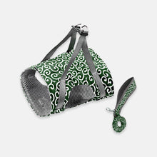 Load image into Gallery viewer, Green Fuku Cat Harness & Leash Set in Seamless Waves Pattern | MissyMoMo