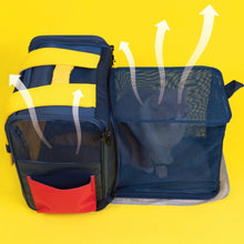 Load image into Gallery viewer, Top view showing mesh ventilation of PurLab Gameboy Cat Backpack