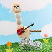 Load image into Gallery viewer, Alpaca Cat Toy Posed with a Guitar and Disco Balls | Plush Cat Toys | MissyMoMo
