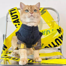 Load image into Gallery viewer, Cat Wearing Navy Sweatshirt | Plaid Sleeve Cat Outfit | MissyMoMo
