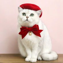 Load image into Gallery viewer, Cat with Red Wool Beret Hat | MissyMoMo
