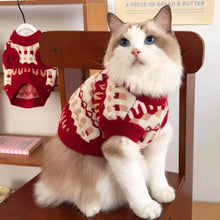 Load image into Gallery viewer, Cat Wearing Crimson Knit Sweater | Cute Winter Cat Outfit | MissyMoMo
