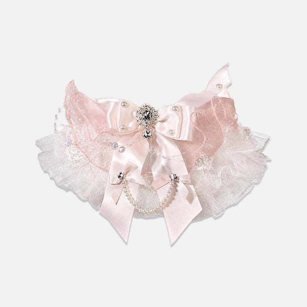 Pink Pearl Bow Cat Bib | Handmade Luxury Ruffle Cat Bib | MissyMoMo