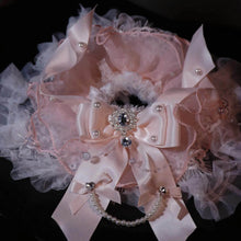 Load image into Gallery viewer, Pink Pearl Bow Cat Bib | Handmade Lace Cat Bib | MissyMoMo
