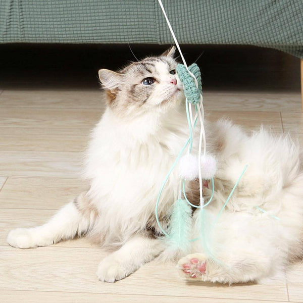 Cat Playing with Bow Whisker Twister Cat Wand | Kitten & Cat Toys | MissyMoMo