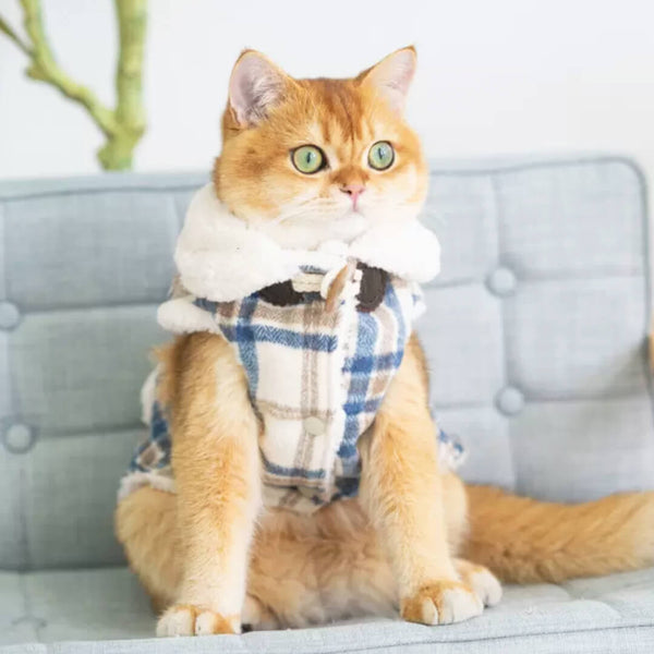 Cat in Fleece Check Jacket | MissyMoMo