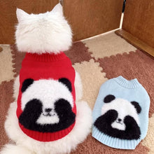 Load image into Gallery viewer, White Cat Wearing Red Blue Panda Knit Cat Sweater | Cute Cat Sweater | MissyMoMo
