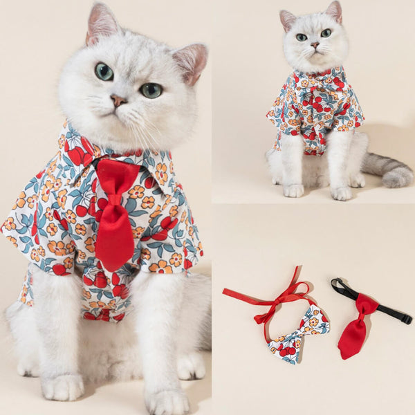 Catsby Cat Shirt & Tie Set | Floral Shirt for Cats & Kittens | MissyMoMo
