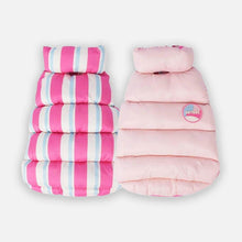 Load image into Gallery viewer, Pink Reversible Jacket for Cats | Striped &amp; Solid Puffer Style | MissyMoMo
