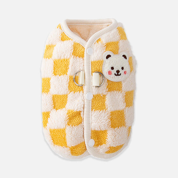 Checkered Bear Cat Jacket | Yellow Fleece Jacket for Cats | MissyMoMo
