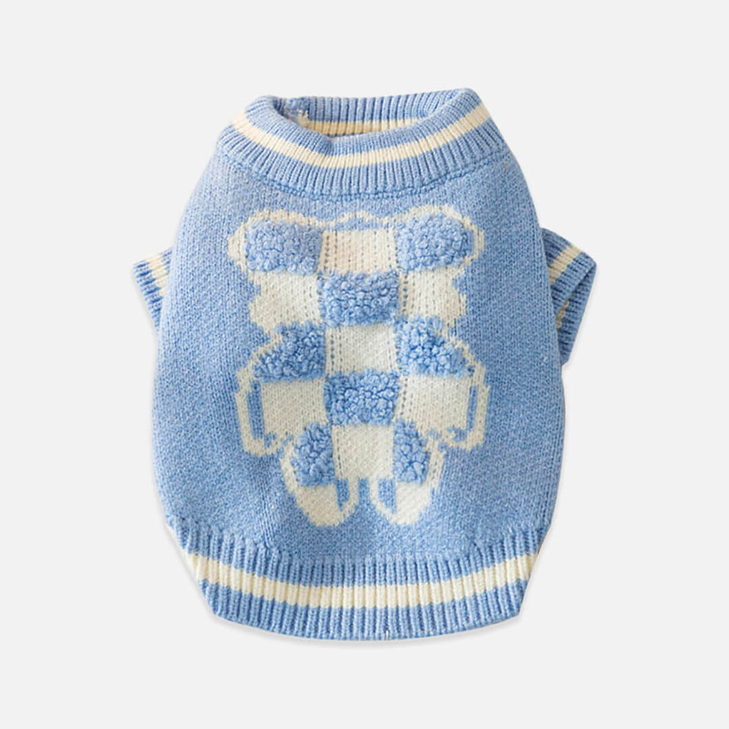 Checkered Bear Cat Sweater | Blue Sweater for Cats | MissyMoMo