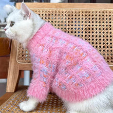 Load image into Gallery viewer, Cat in Pink Fuzzy Cat Cardigan with Heart Buttons | Cute Cat Outfit | MissyMoMo
