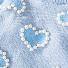 Load image into Gallery viewer, Blue Sweater with Pearl Hearts for Cats &amp; Kittens | MissyMoMo
