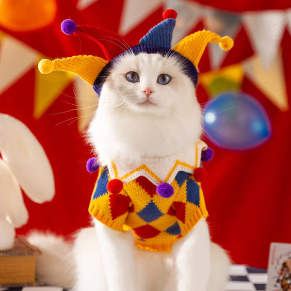 Cat in Jester Style Sweater & Matching Hat | MissyMoMo