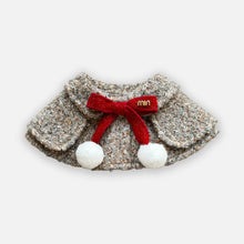 Load image into Gallery viewer, Colette Cat Bib in Grey | Bouclé Cat Cape with Red Bow and White Pom Poms | MissyMoMo
