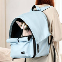 Load image into Gallery viewer, Cove Expandable Cat Backpack with Cat | Light Blue Cat Carrier Backpack | MissyMoMo
