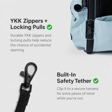 Load image into Gallery viewer, Cove Expandable Cat Backpack Zippers and Safety Tether | Secure Cat Carrier Features | MissyMoMo
