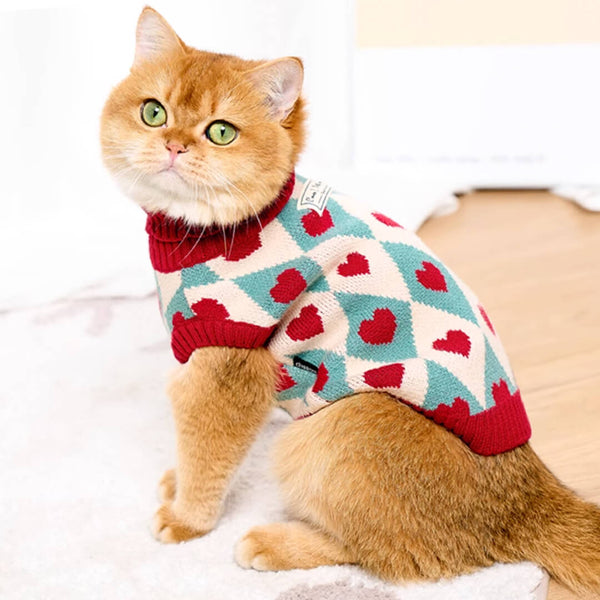 Cat in Red Heart Pattern Sweater | MissyMoMo