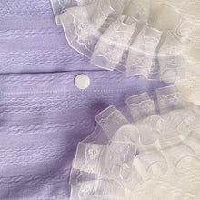 Load image into Gallery viewer, Close Up of Lavender Cat Dress Lace and Button Details | MissyMoMo
